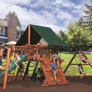 classic adventure peak junior 1 playset w/ green tarp roof and monkey bars