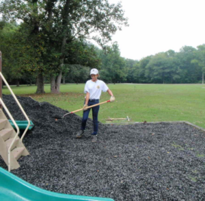 Installation of Rubber Mulch on a playground