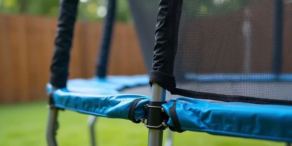 How do you securely attach a safety net to a trampoline frame?