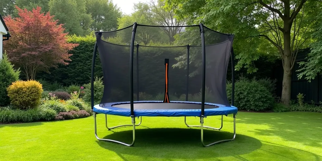 How can you maintain a safe trampoline environment with a safety net?