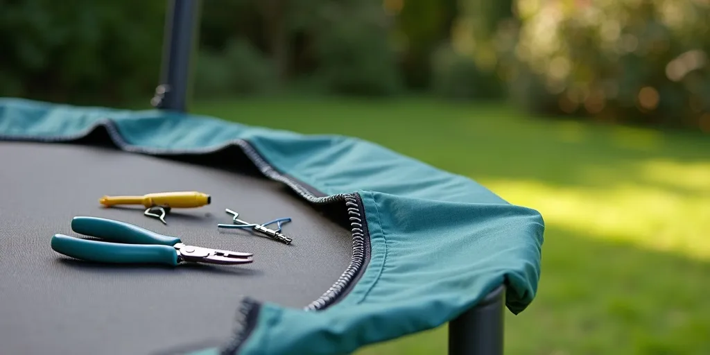 How can you replace a broken zipper on a trampoline net?