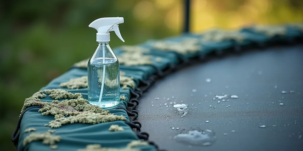 What solution can you use to clean lichen off a trampoline net?