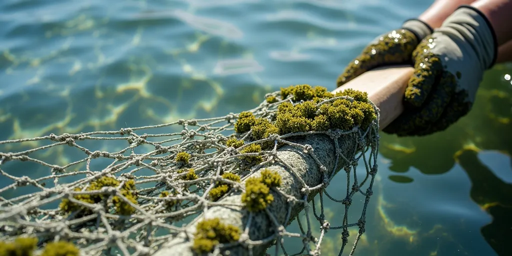 How should you scrub the affected areas of the net to remove lichen?