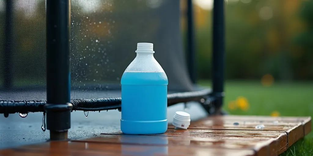 What should you avoid using when cleaning lichen from a trampoline net?