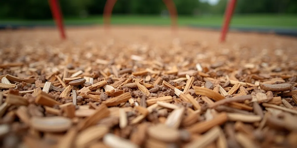 Why are wood chips a popular choice for playset surfaces?