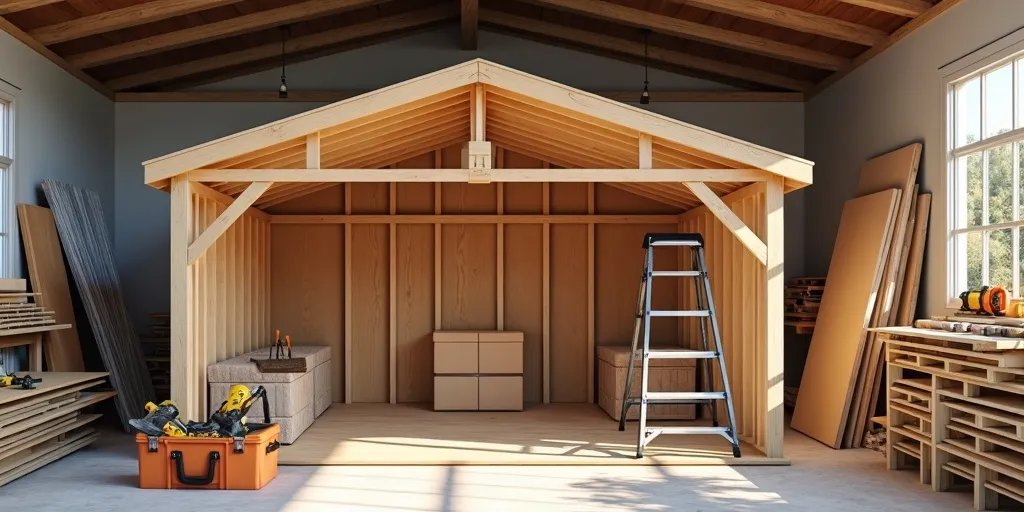 What materials and tools are needed to build a slanted roof storage shed?