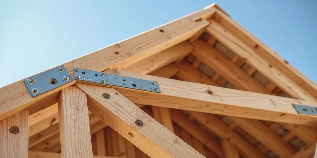How can you ensure the roof trusses are securely attached in a slanted roof shed?