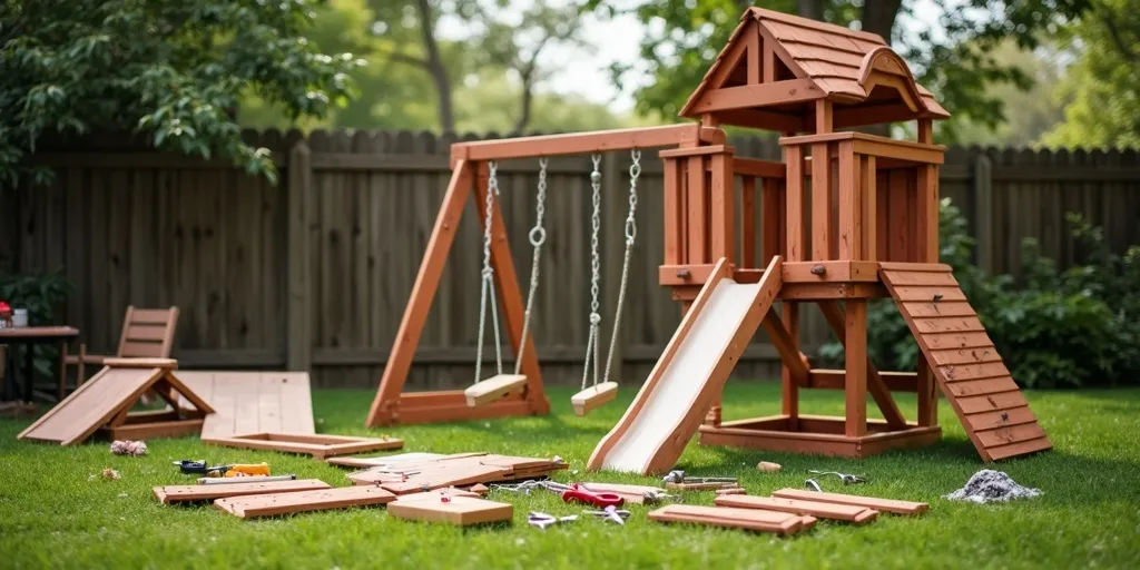 What are the steps to disassemble a playset?
