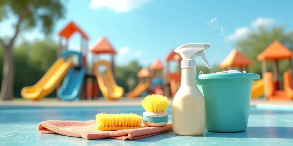 What cleaning methods are recommended for playground equipment?